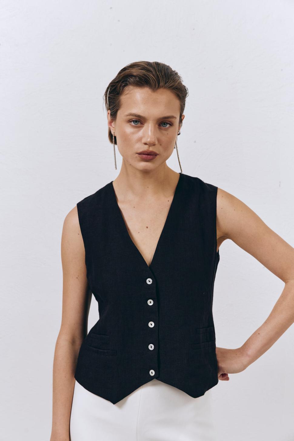 VRG GRL Sleeveless | Women Italian Streets Linen Vest Black