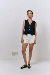 VRG GRL Sleeveless | Women Italian Streets Linen Vest Black
