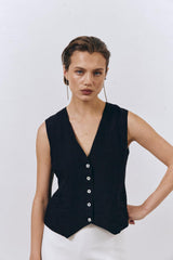 VRG GRL Sleeveless | Women Italian Streets Linen Vest Black