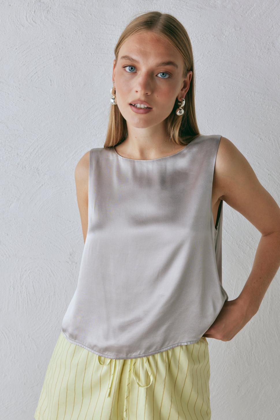 VRG GRL Sleeveless | Women Lira Satin Top Silver