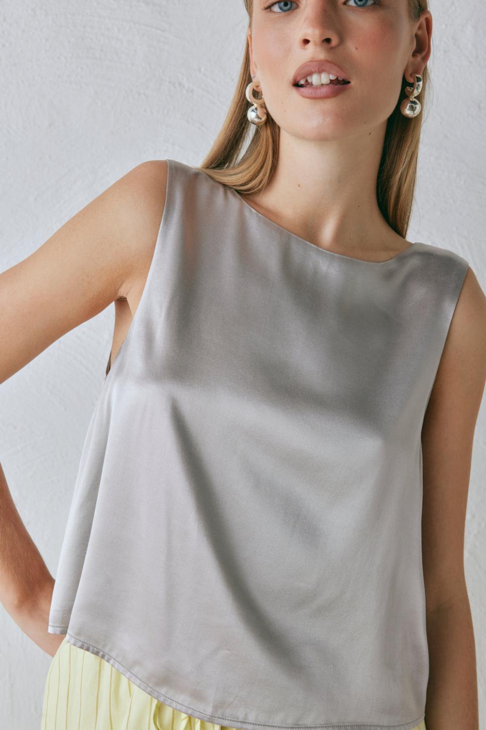 VRG GRL Sleeveless | Women Lira Satin Top Silver