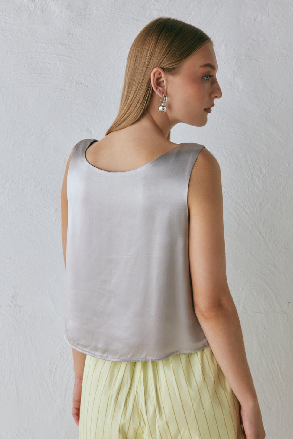 VRG GRL Sleeveless | Women Lira Satin Top Silver