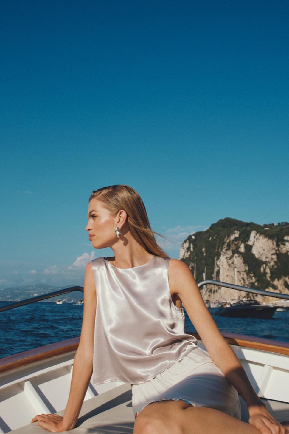 VRG GRL Sleeveless | Women Lira Satin Top Silver