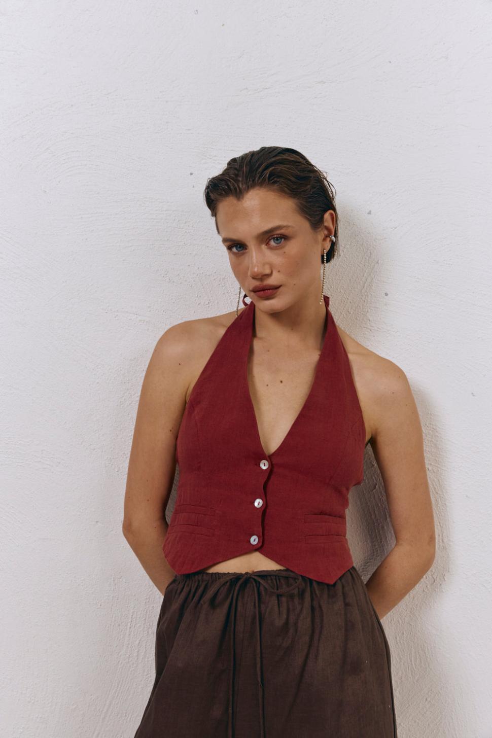 VRG GRL Sleeveless | Women Los Cabos Linen Vest Wine