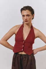 VRG GRL Sleeveless | Women Los Cabos Linen Vest Wine