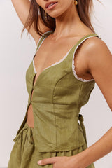 VRG GRL Sleeveless | Women Love Language Linen Button Front Top Olive