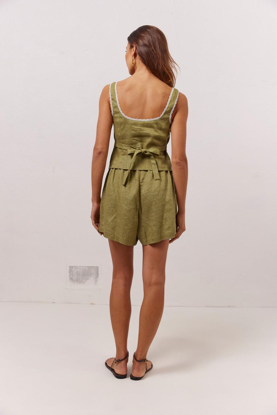 VRG GRL Sleeveless | Women Love Language Linen Button Front Top Olive