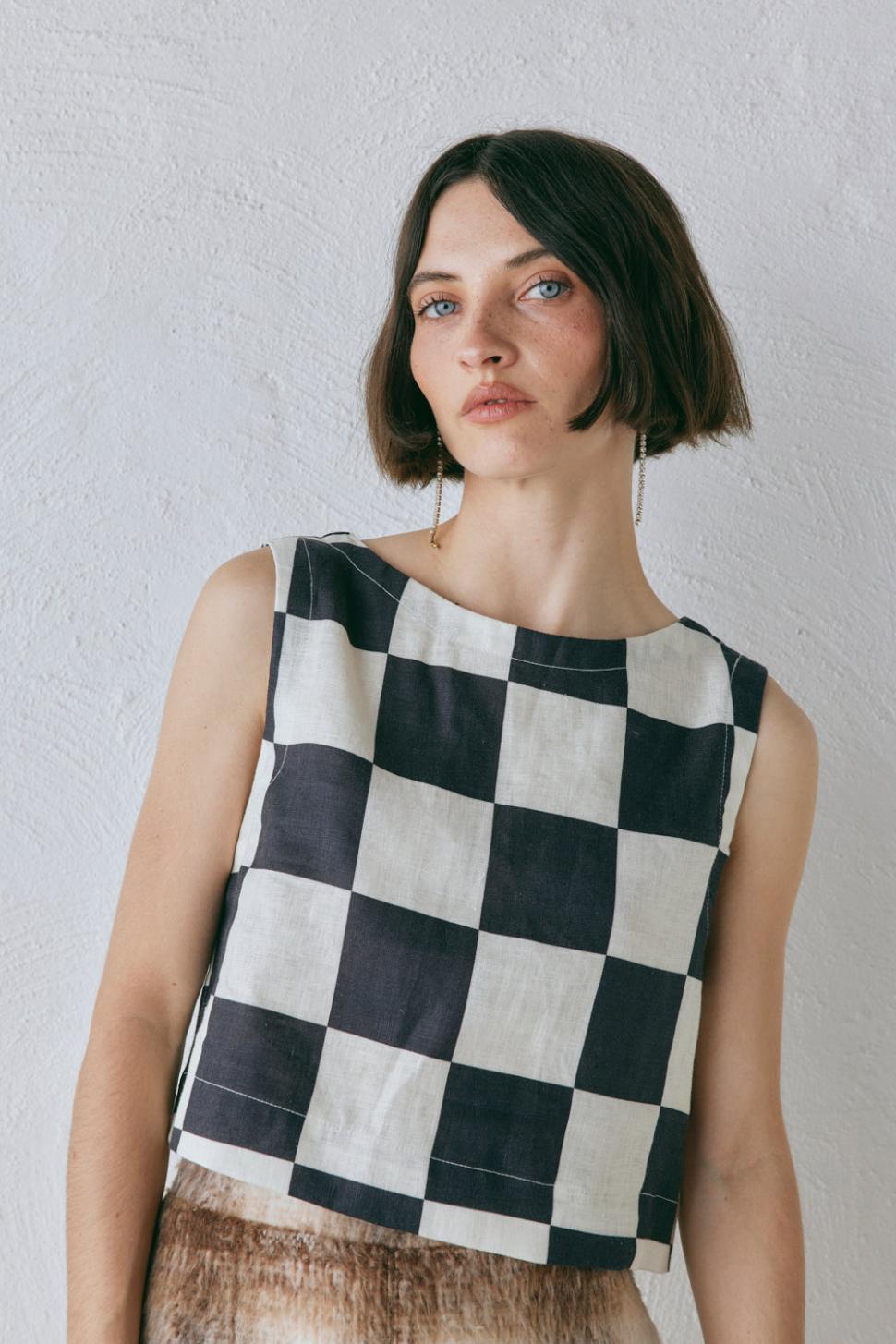 VRG GRL Sleeveless | Women Naya Linen Top Check