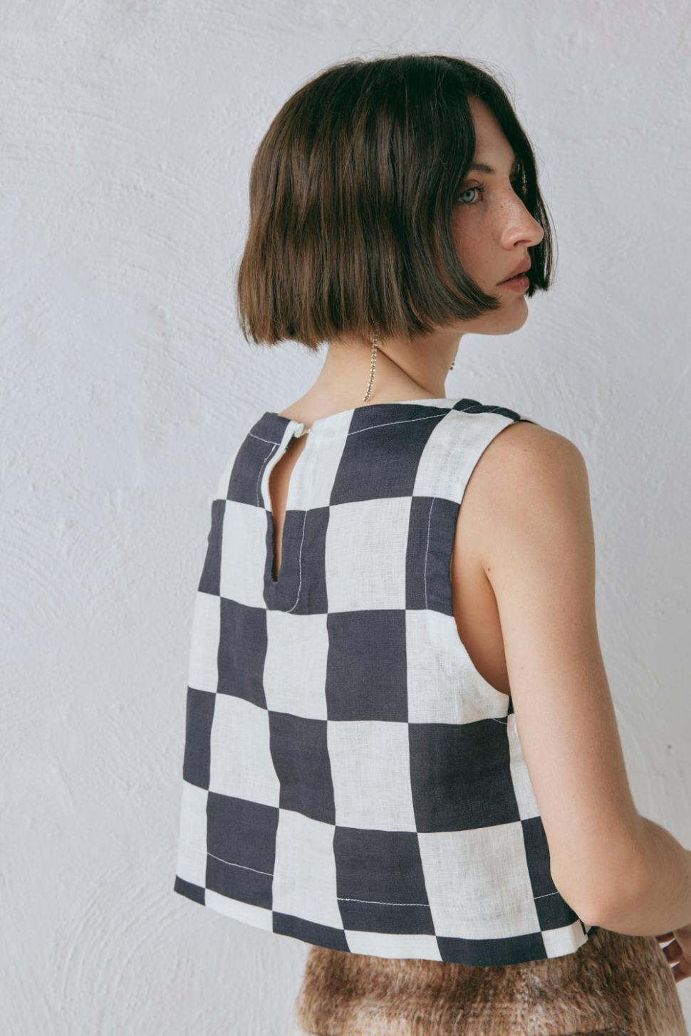 VRG GRL Sleeveless | Women Naya Linen Top Check