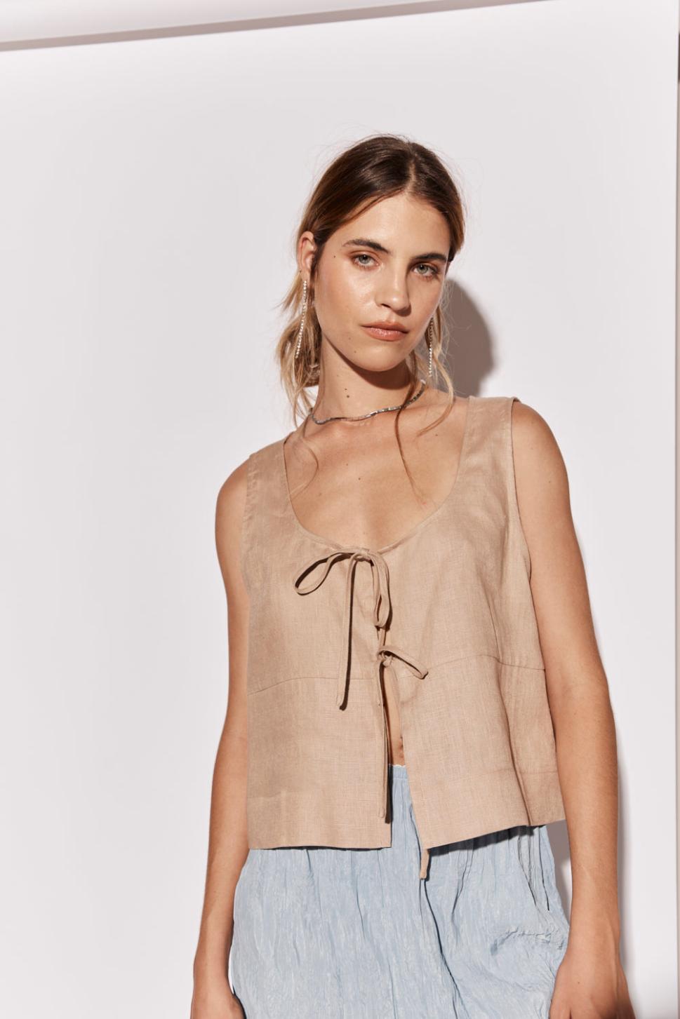VRG GRL Sleeveless | Women Nessa Linen Smock Top Beige