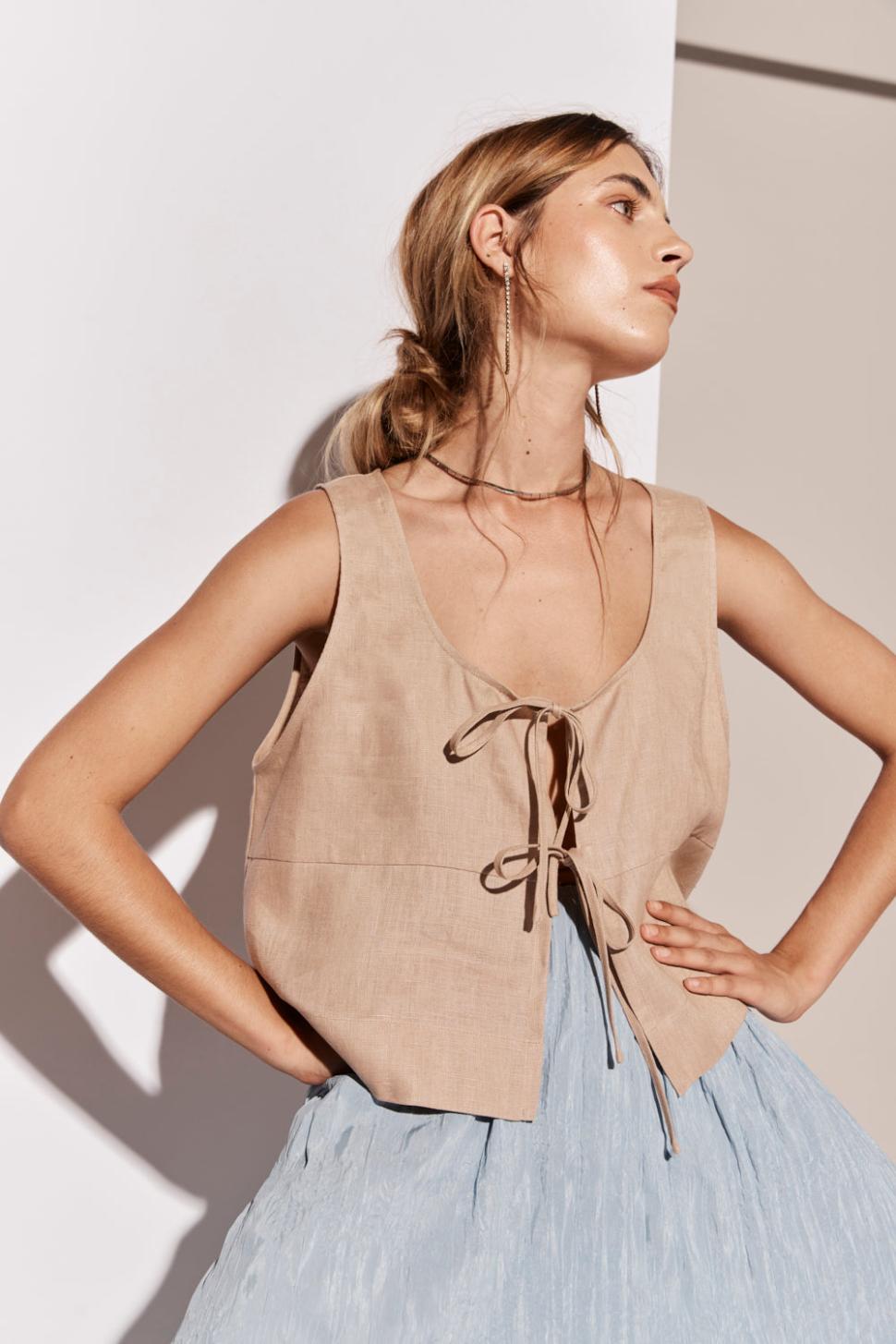 VRG GRL Sleeveless | Women Nessa Linen Smock Top Beige