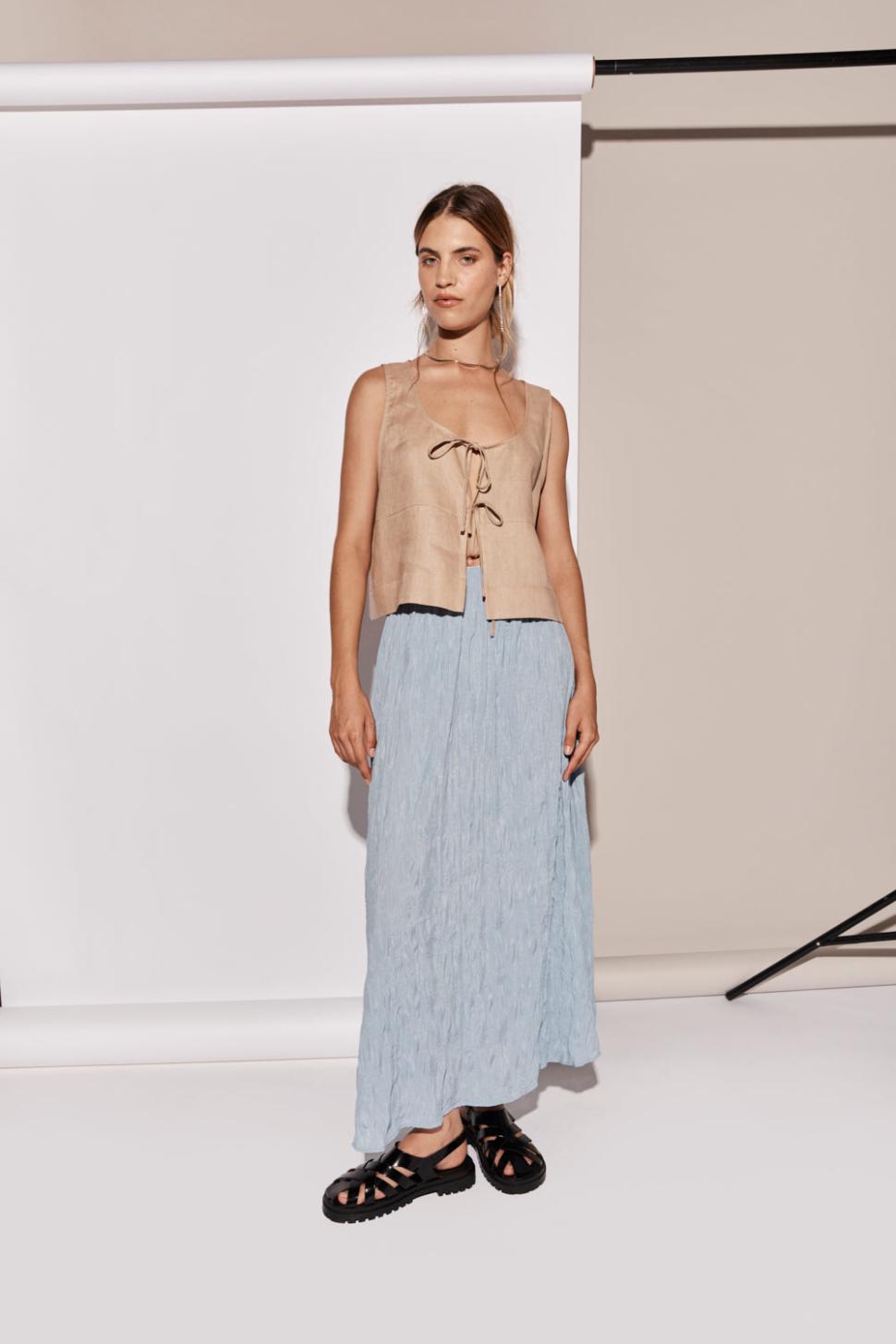 VRG GRL Sleeveless | Women Nessa Linen Smock Top Beige