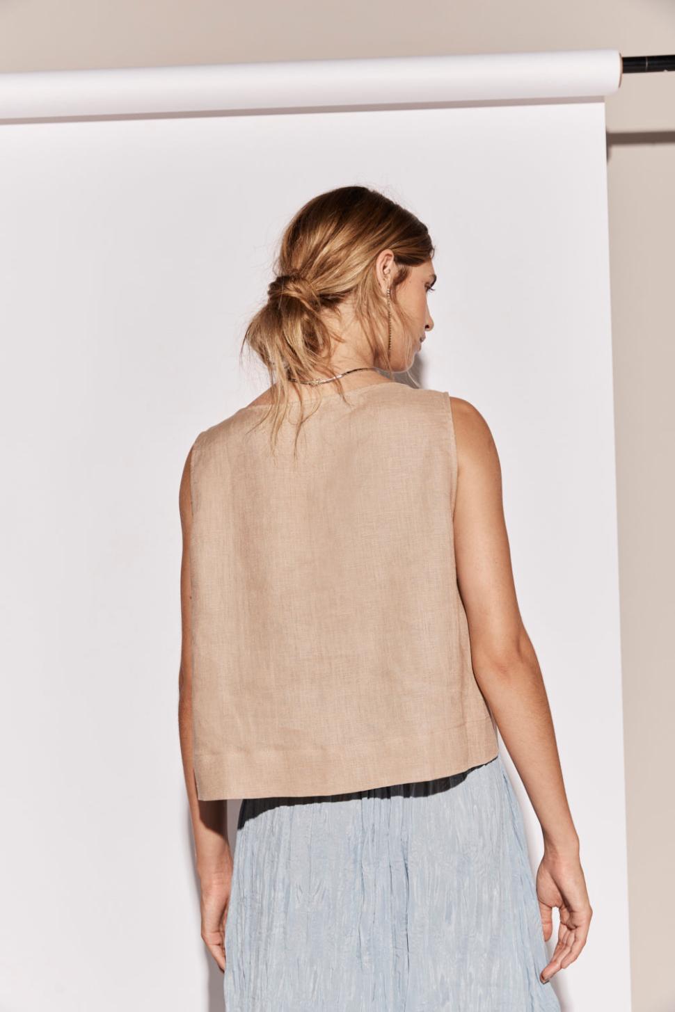 VRG GRL Sleeveless | Women Nessa Linen Smock Top Beige