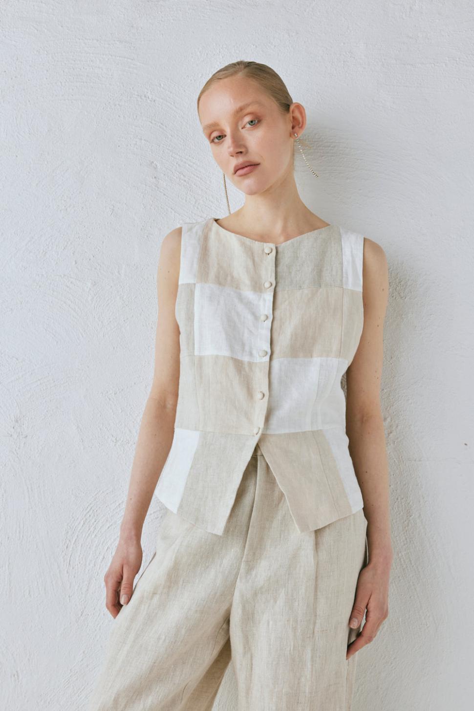 VRG GRL Sleeveless | Women Rare Linen Vest Natural