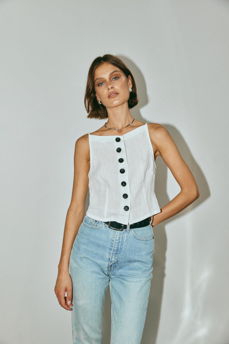 VRG GRL Sleeveless | Women Rumi Linen Top White