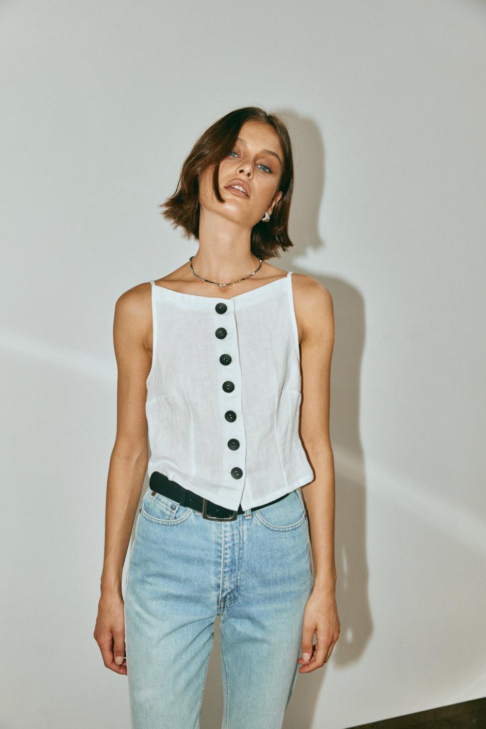 VRG GRL Sleeveless | Women Rumi Linen Top White