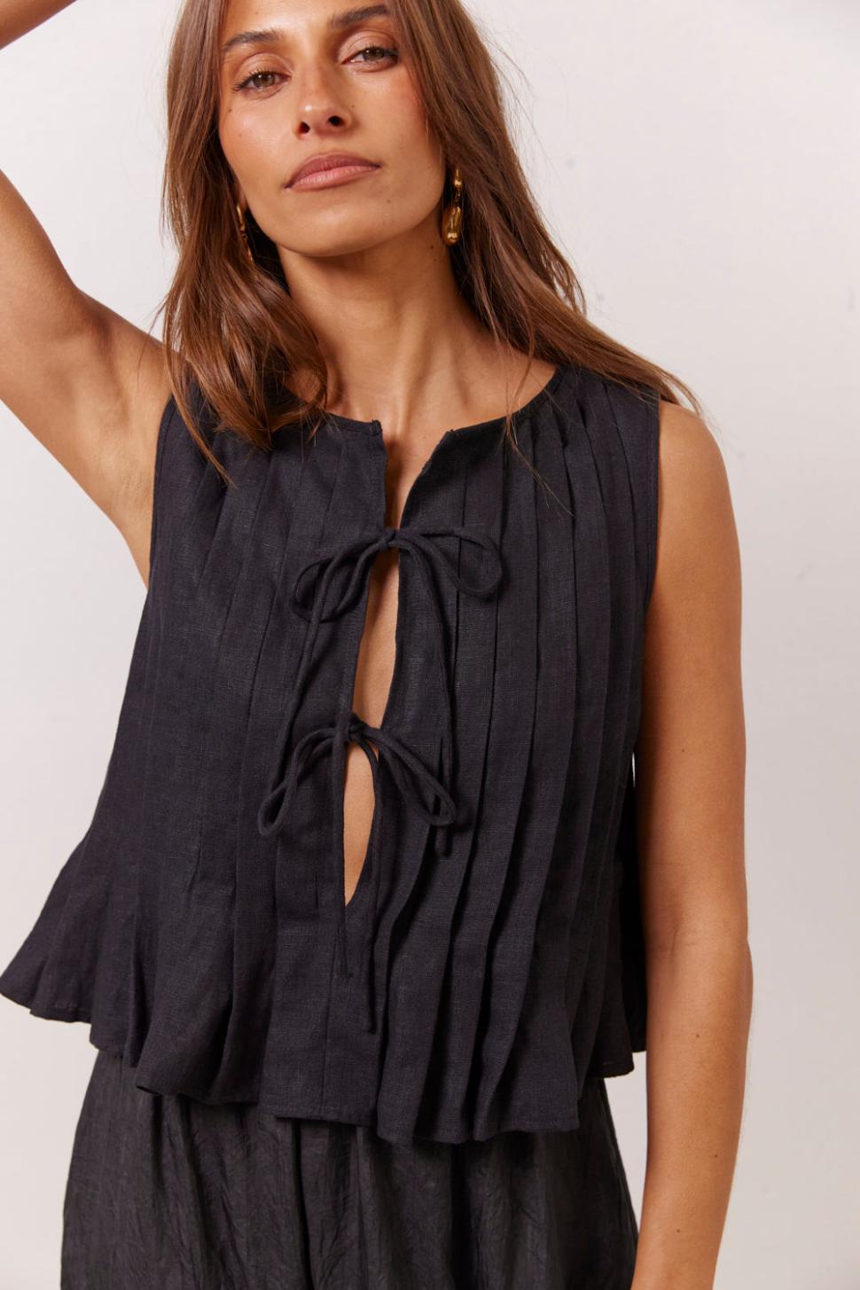 VRG GRL Sleeveless | Women Valeria Linen Top Black