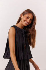 VRG GRL Sleeveless | Women Valeria Linen Top Black