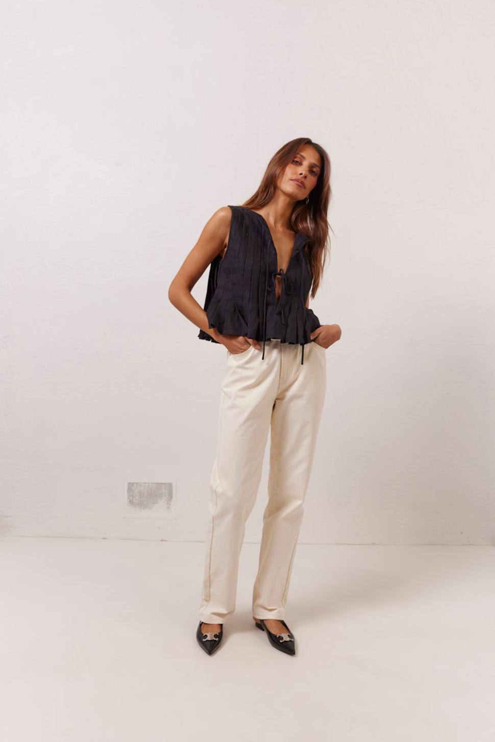 VRG GRL Sleeveless | Women Valeria Linen Top Black