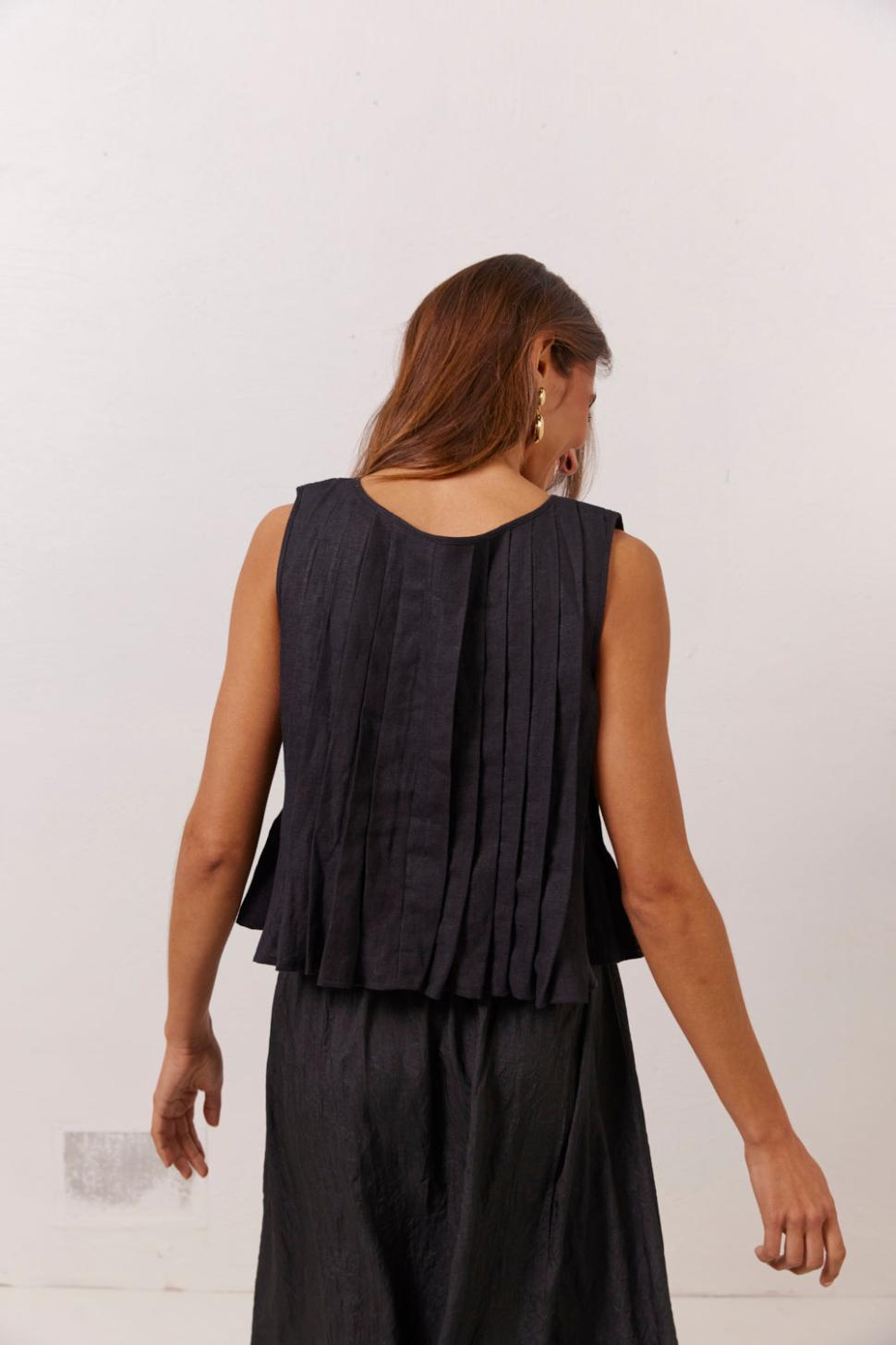 VRG GRL Sleeveless | Women Valeria Linen Top Black