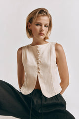 VRG GRL Vests | Women Celeste Linen Top Cream