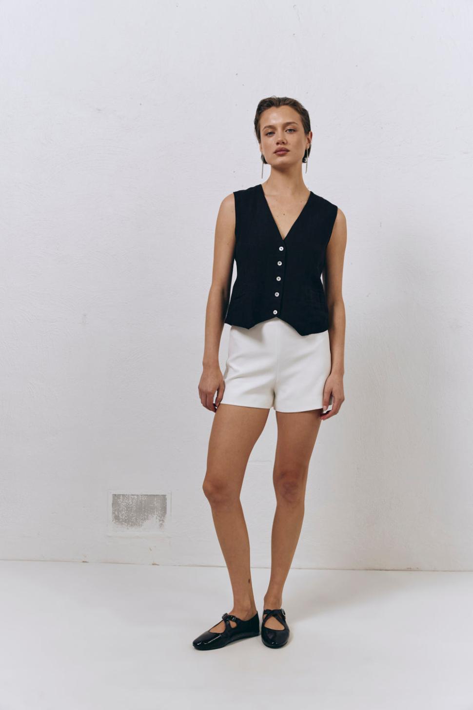 VRG GRL Vests | Women Italian Streets Linen Vest Black