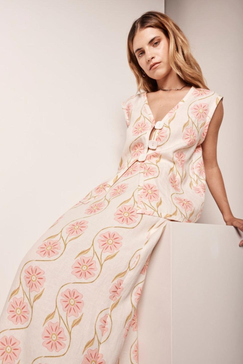 VRG GRL Vests | Women Lorena Linen Vest Bloom