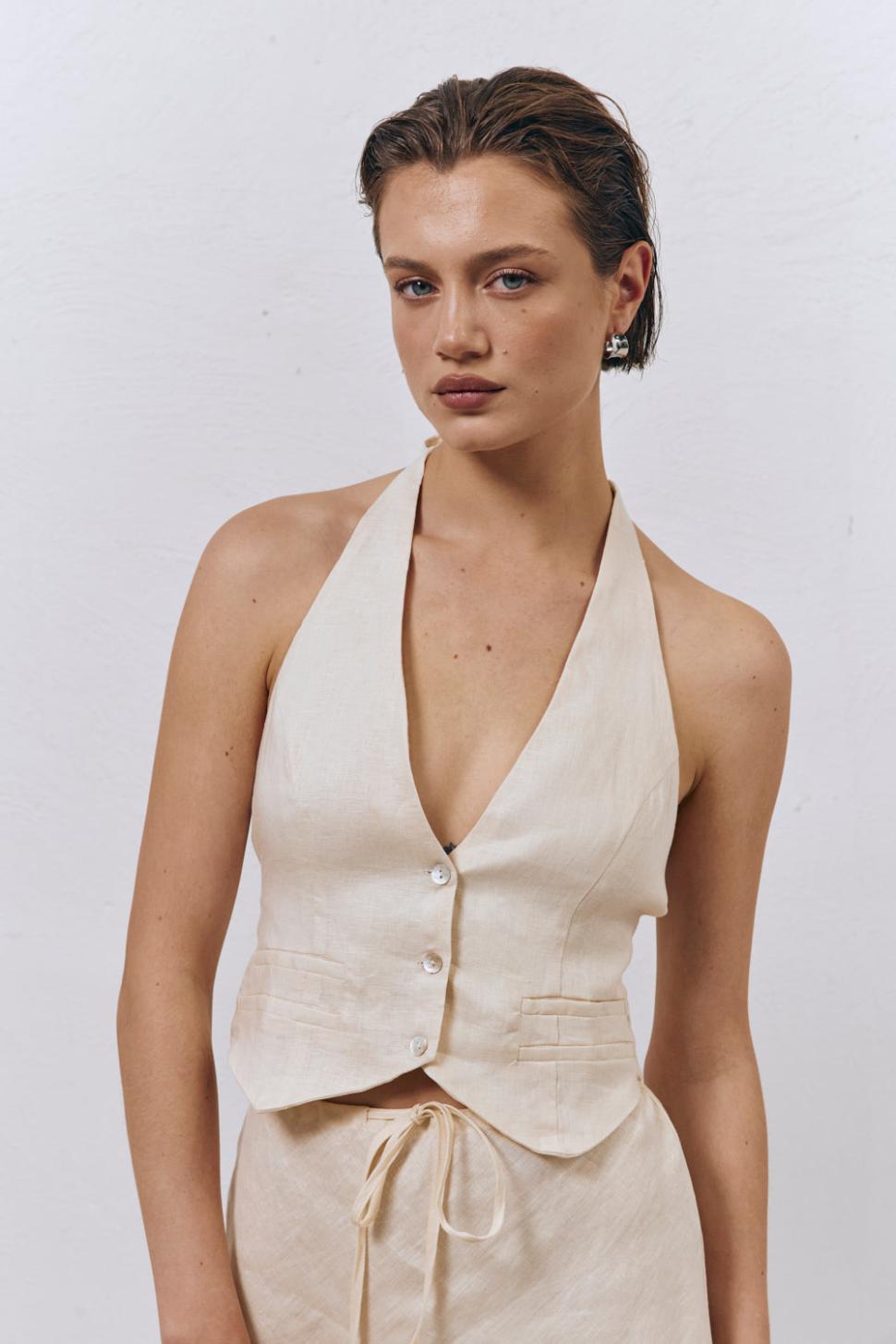 VRG GRL Vests | Women Los Cabos Linen Vest Cream