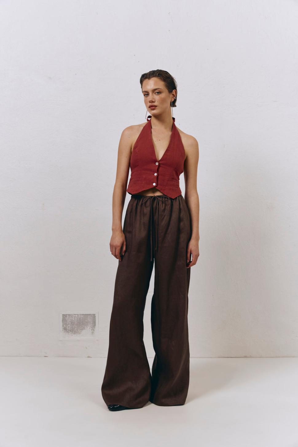 VRG GRL Vests | Women Los Cabos Linen Vest Wine